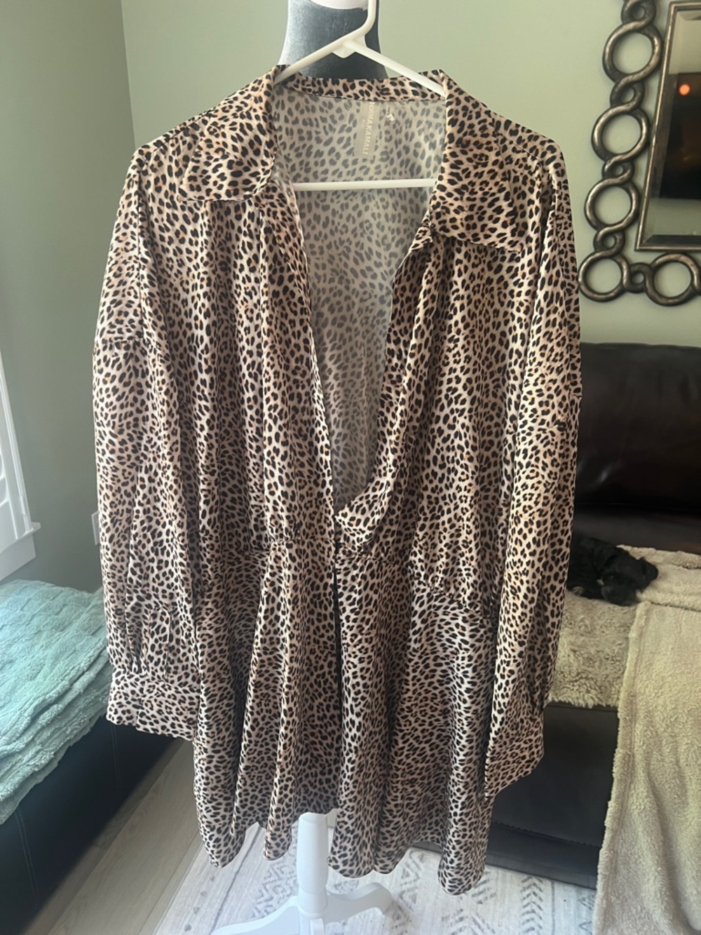 Norma Kamali Leopard Print Button-Down Blouse - Tan & Black